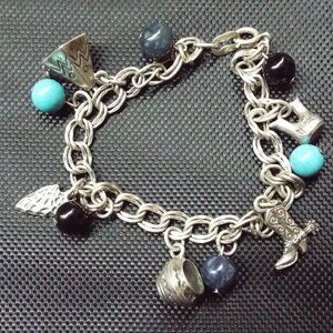 NAVAJO CARLISLE JEWELRY IN NM STERLING TURQUOISE LAPIS 25 GRAMS CHARM BRACELET 1